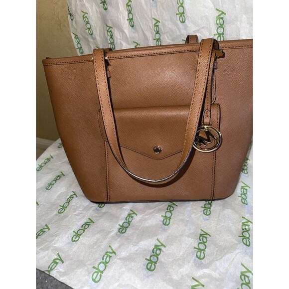 Michael Kors Jet Set Brown Saffiano Leather Multifunction Tote Bag W/ Pockets - Picture 2 of 11